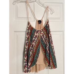 Rue 21 light pink tank top with chiffon overlay elephant/colorful design -xl